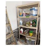 5 shelf plastic shelf unit, hand sprayer, various chemicals etc...
