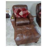 Arm chair with matching ottoman and throw pillows Matches sofa in previous lot