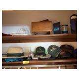 Remaining in closet includes camo jacket, pullovers, ball caps, shoe shine kit, etc
