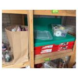Christmas storage containers filled with wrapping paper