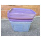 3 purple and blue storage totes