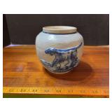 Sleepy Eye style blue and white salt glazed bowl
