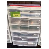 Supply of scrapbooking items in (2) 3 drawer cabinets