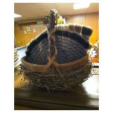 Unique woven basket and two quail tail? fans