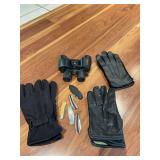 Bushnell binoculars, pocket knives and gloves