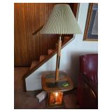 Oak and glass floor lamps w/ lighted bases