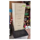 4 drawer letter size filing cabinet w/ lots of hanging files and a plastic file tote