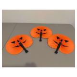 Three paper fans with Jack-o-lantern faces, see photos for condition