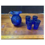 Cobalt blue mini pitcher w 4 glasses