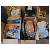 6 boxes of various housewares-decor, towels, thermos, pet dishes etc...