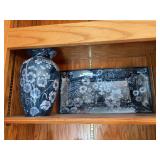 Two pieces Earthenware Lang pottery Floral Blues pattern by Sherri Buck Baldwin