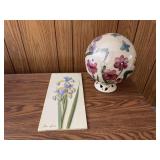 Iris plaque and decorator handpainted ball