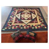 Modern  80 x 80 quilt and wool pillow set