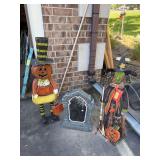 Pumpkin and witch wood/metal figurines, resin headstone