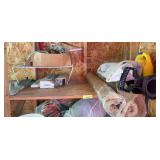 Heavy cord bungee cords, burlap, antifreeze and leaf blower bag