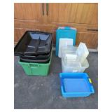 Assorted totes and recycle bin