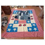 Denim lap quilt and 82x100 eagle quilt Eagle quilt does have yellow staining