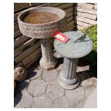 Cement bird bath 16R x 27H and a sundial on a bird bath base