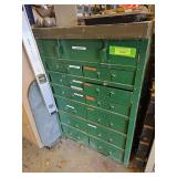 12 drawer steel cabinet and misc contents