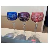 Three matching Czech glass wine glasses