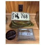 Wyoming license plate and ash trays