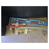 Empire level and 3 pipe wrenches