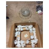 Large punch bowl, cups and underplate, glass ladle