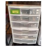 Supply of scrapbooking paper and items in (2) 3 drawer cabinets