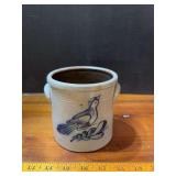 Rowe Pottery Works salt glaze crock w bird