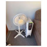 Holmes oscillating fan and DeLonghi room heater