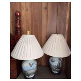 Pair hand painted table lamps