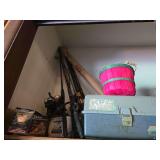 Fishing poles, tackle box, worm box, electric knife