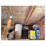 Hand sprayer, box of rags, pneumatic hand truck tires All top shelf