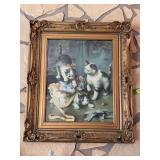 25x28 framed Carl Reichert "Mischievous Kittens"