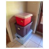 Three storage totes w lids