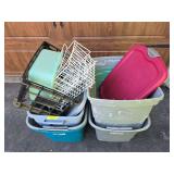 Assorted totes, crate and wire baskets