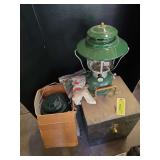 Coleman gas camp lantern w/ storage box and elec flourescent camp lantern
