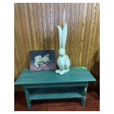 Modern bench 15 x 36 x17H and 2 bunnies