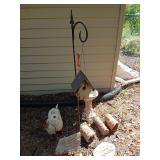 Shepherds hook w birdhouse, owl, bird bath, stepping stones, etc