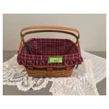 Large Longaberger basket with liner and protector, 4pcs handiwork