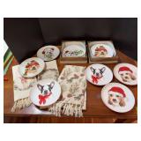 2 boxes Pier 1 holiday salad plates and nature themed hand towels