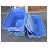3 blue storage totes