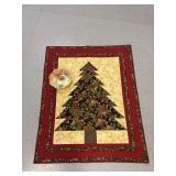 Haviland France console bowl w pinecone design and 32x40 quilted Christmas tree wall hanging