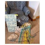 Beachy decor and lighted hanging wall tree