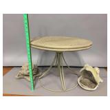 Outdoor side table, cement frog, cement turtle