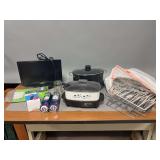 Insignia tv, filters, cook pots, tie hanger, a little a this and that