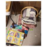 A basket of quilts and comforters