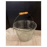Glass ice bucket with wire bail handle
