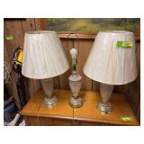 Three table lamps w glass bases