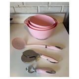 KitchenAid mixing bowl set and pink Cuisinart utensils